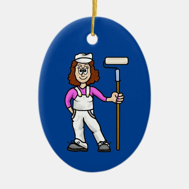 Pintor feminino com ornamento de pincel de rolo (Frente)