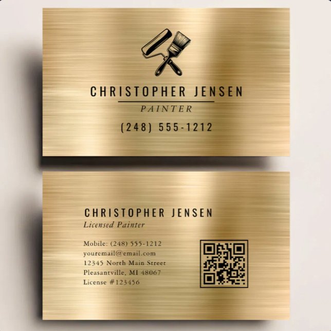 Pintor QR Code Dourado Preto Cartão de Visita Meta (Criador carregado)