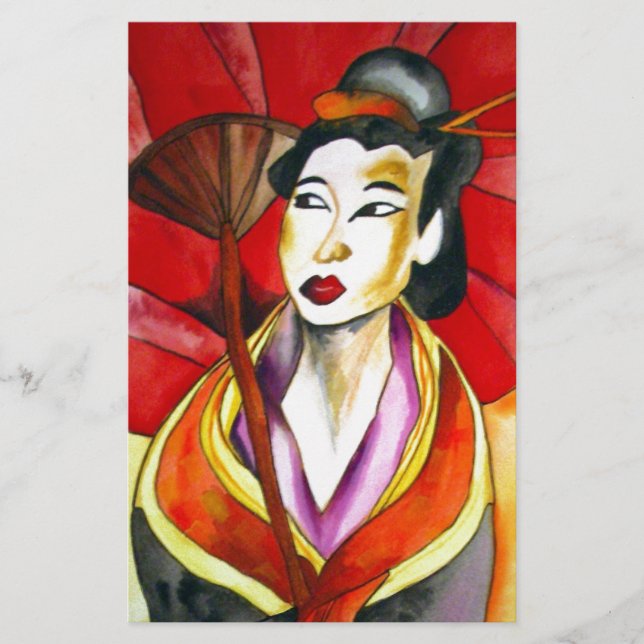 Pintura a aquarela original em Geisha (Frente)