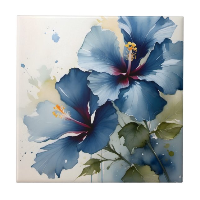 Pintura a cores bonito azul de hibisco  (Frente)