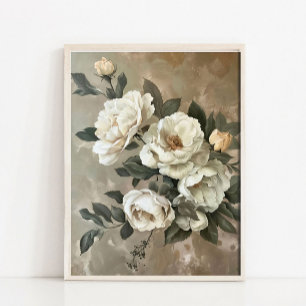 Pintura a Óleo de Flores, Impressão de Rosa Vintag