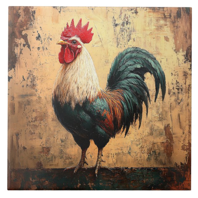 Pintura a óleo de frango Galo Ousado (Frente)