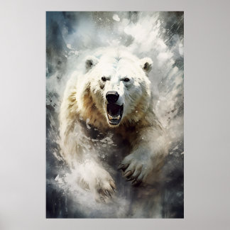 Pintura a tinta de um poster de urso branco