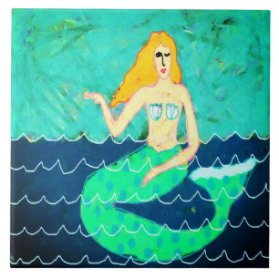 Pintura Abstrata da Sereia Verde 