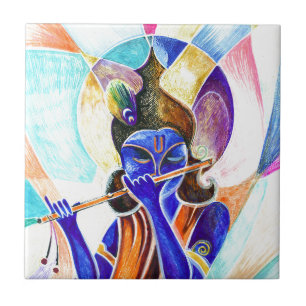 Pintura abstrata Handmade do senhor Krishna com fl