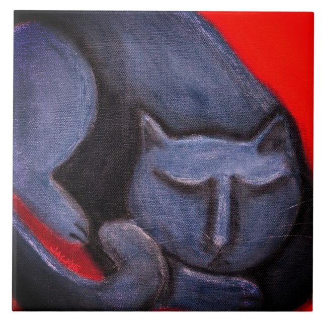 Pintura Abstrata Pastel de Gato Dormindo (Frente)