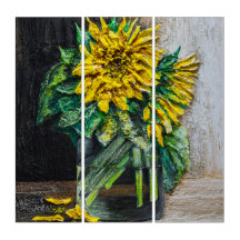 Pintura Acrílica de Natureza Morta de Girassóis