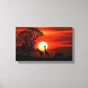 Pintura africana das canvas do por do sol do