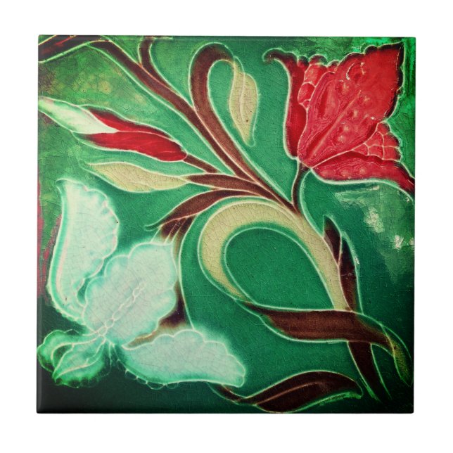 Pintura antiga mosaica de azulejo cerâmico de flor (Frente)