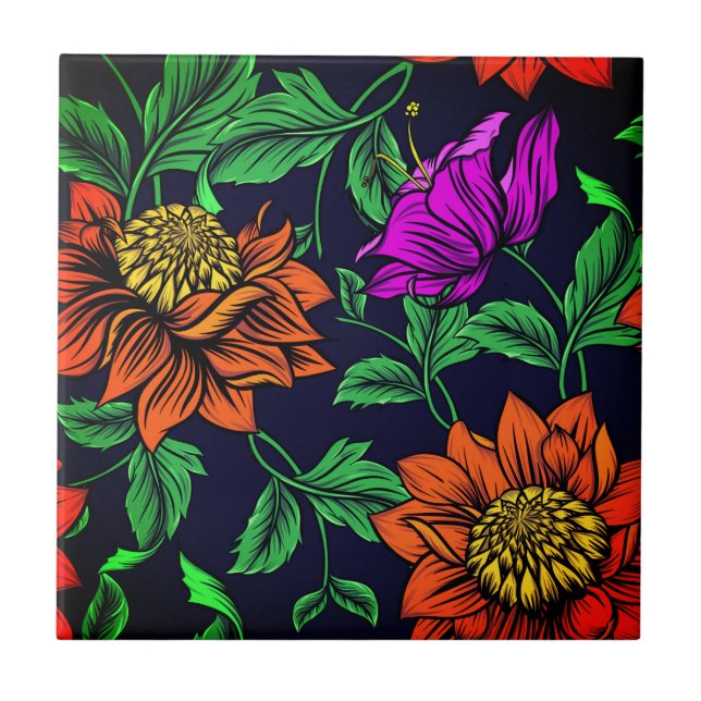 Pintura antiga mosaica de azulejo cerâmico de flor (Frente)