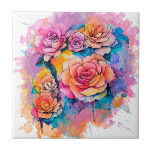 Pintura aquarela moderna borrões Buquê de rosas