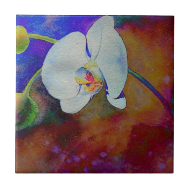 Pintura aquosa de orquídea branca Elegante (Frente)