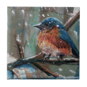 Pintura azul do inverno do pássaro da canção do