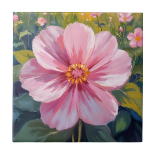 Pintura Botânica Floral em Aquarela de Flor Rosa