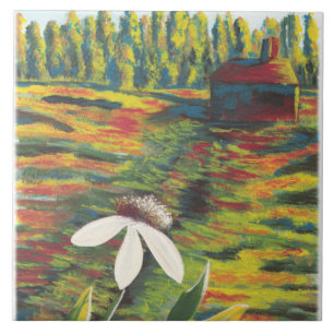 Pintura Colorida Brilhante de Flor em Prado