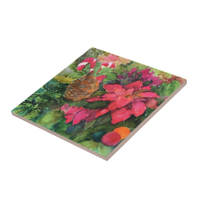 Pintura com Aquarela Original de Poinsettia de Nat (Lateral)