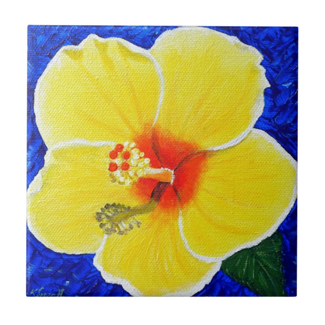 Pintura da Flor Amarela Hibiscus (Frente)