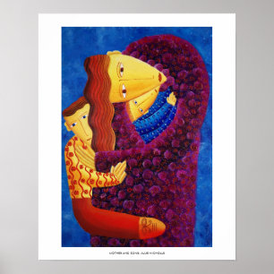 Pintura da Mãe e Filhos Impressão de Arte Familiar
