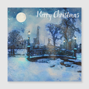 Pintura da noite de inverno na cidade