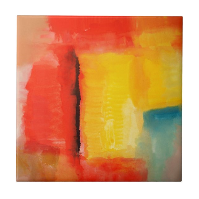 Pintura de Abstrato Amarelo Vermelho Moderno (Frente)