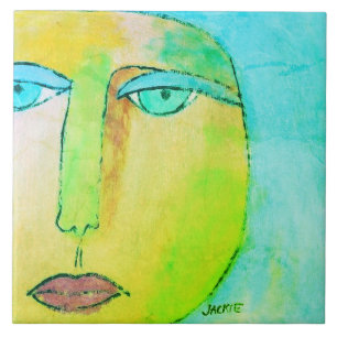 Pintura de Abstrato com face solar funky