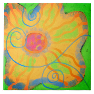 Pintura de Abstrato de Flor Amarelo Funky