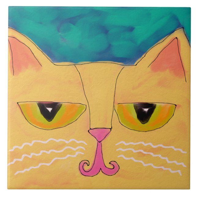 Pintura de Abstrato de Gato Amarelo Funky (Frente)