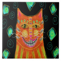 Pintura de Abstrato de Gato Laranja Sorridente