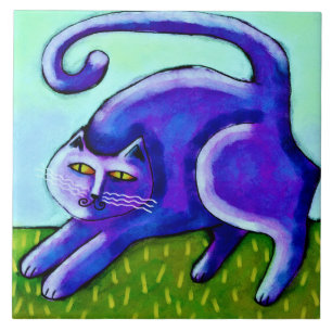 Pintura de Abstrato de Gato Roxo Feliz