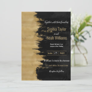 Pintura de Abstrato Dourada de Pincéis Pretos  Mod