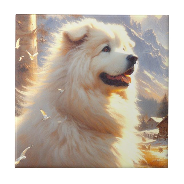 Pintura de cães em Pirenéus Excelentes Vintage (Frente)