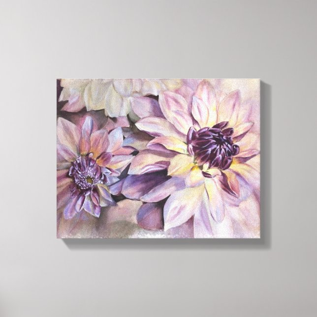 PINTURA DE CANVAS DE DAHLIAS PURA E AMARELA (Frente)