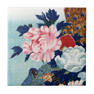 Pintura de flores de pavão e peônias vintage