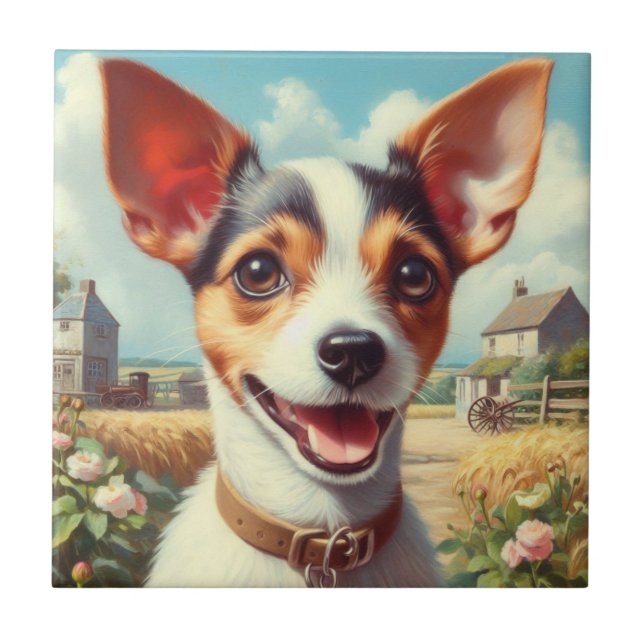 Pintura de Fox Terrier com Toy (Frente)