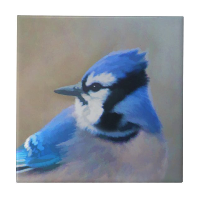 Pintura de Gaio-Azul - Arte Original de Pássaros (Frente)