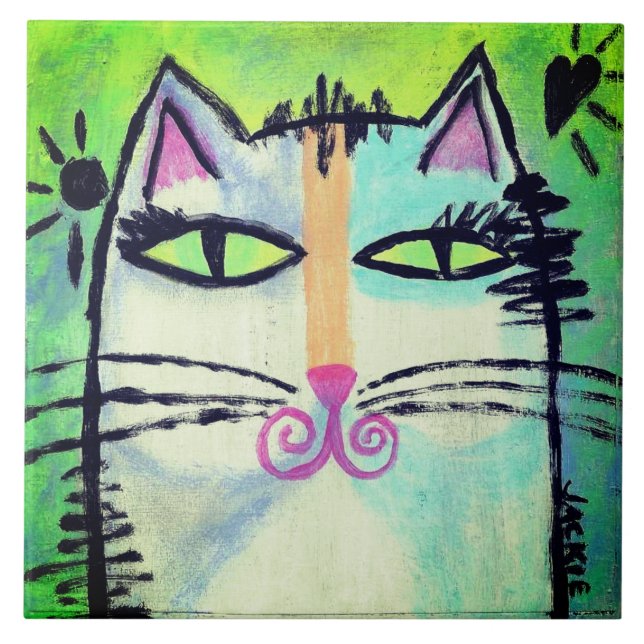 Pintura de Gato de Abstrato Funky (Frente)