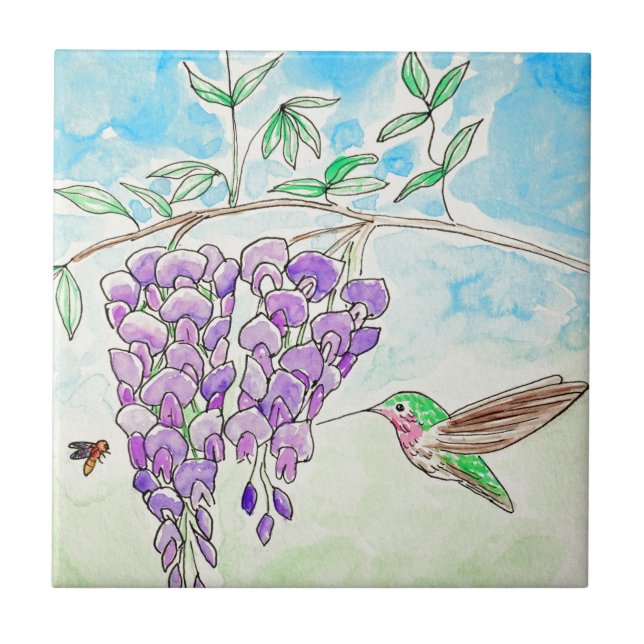 Pintura de Hummingbird e Wisteria (Frente)
