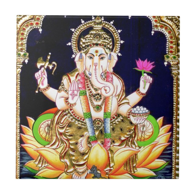 PINTURA DE LOTUS GANESHA TANJORE (Frente)