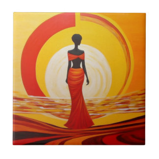Pintura de mulher africana vermelha-alaranjada-que