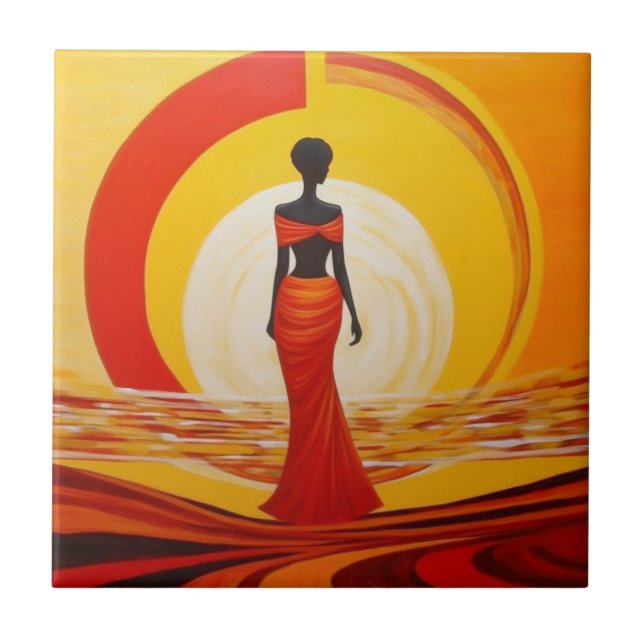 Pintura de mulher africana vermelha-alaranjada-que (Frente)