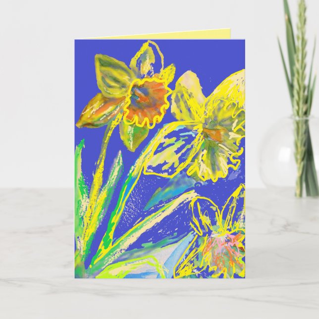 Pintura de narciso amarelo cartão floral de flores (Frente)