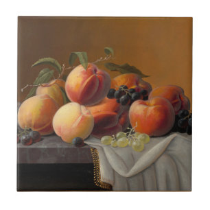 Pintura de Natureza Morta de Frutas com Pêssegos e