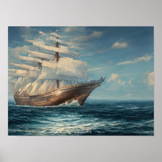 Pintura de navios na poster marítima (Frente)