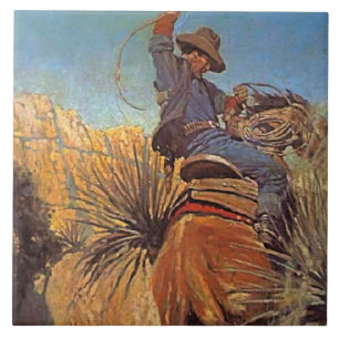 Pintura de NC Wyeth "Cavalo Saltando de Cobra"