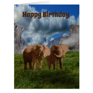 Pintura De Óleo Duo Elefante, Cartão De Aniversári