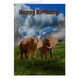 Pintura De Óleo Elefante Duo, Cartão De Aniversári