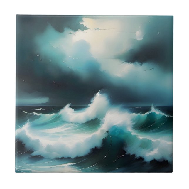 Pintura de ondas do Oceano Azul Bonito (Frente)