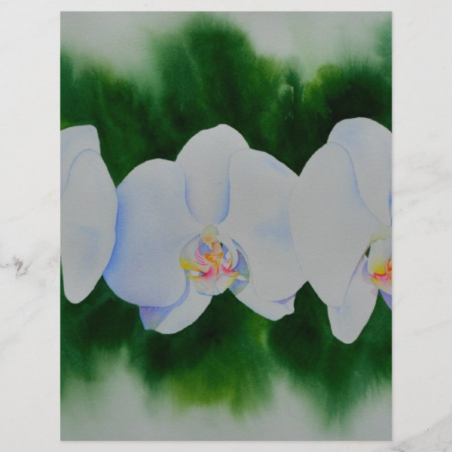 Pintura de orquídea branca Elegante tropical (Frente)