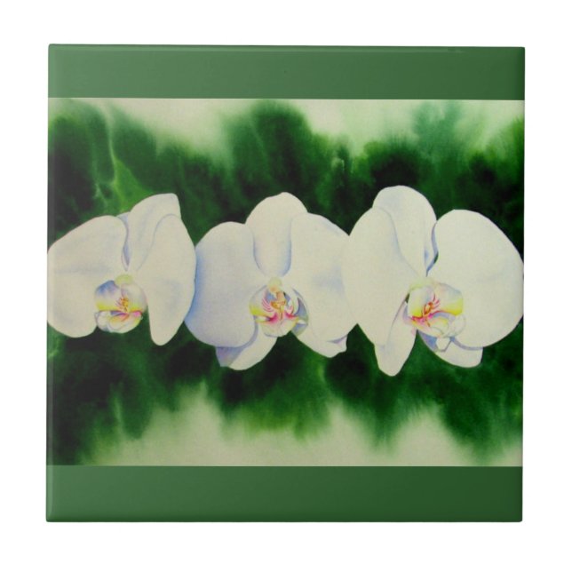 Pintura de orquídea branca Elegante tropical (Frente)