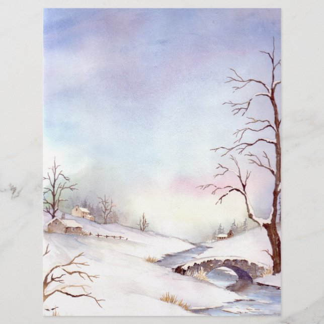 Pintura de Paisagem de Aquarela da Ponte Snowy (Frente)